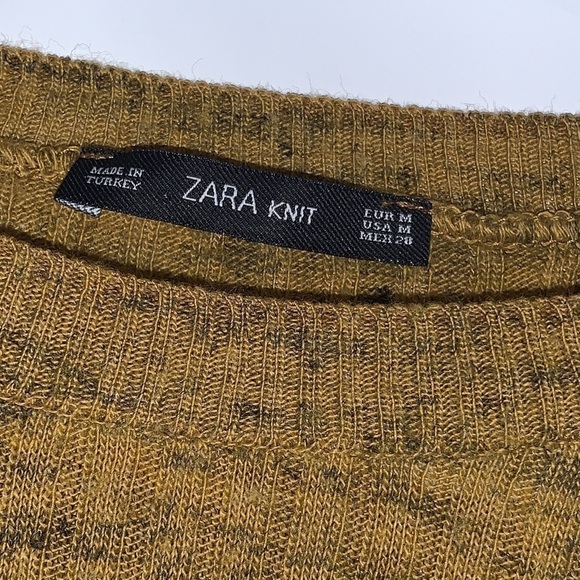ZARA Knit Yellow Mustard Black Speckled Ribbed mini Sweater dress  Size Medium - Picture 3 of 12